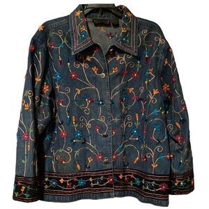 New Direction Vintage Jean Embroidered Jacket